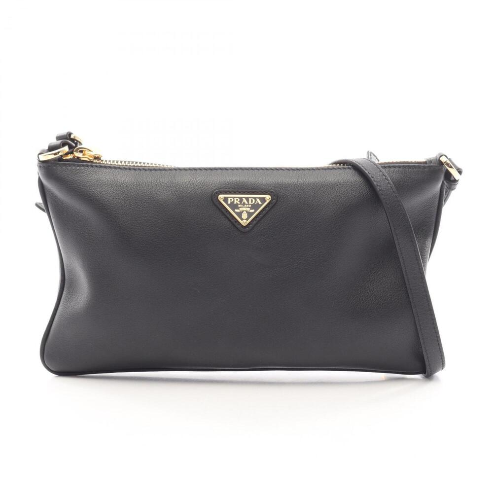 Prada PRADA Triangle Plate Shoulder Bag Handbag Leather Women's Black